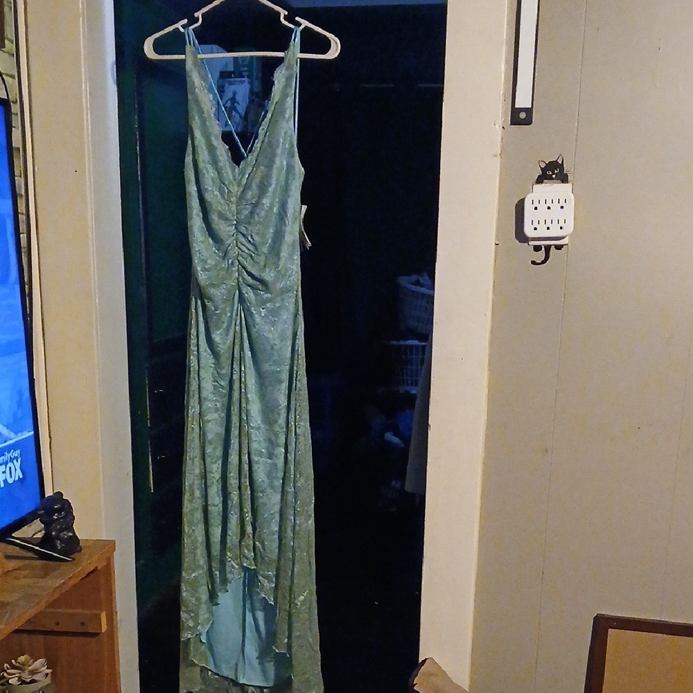 As U Wish Teal Patterned High Low Dress